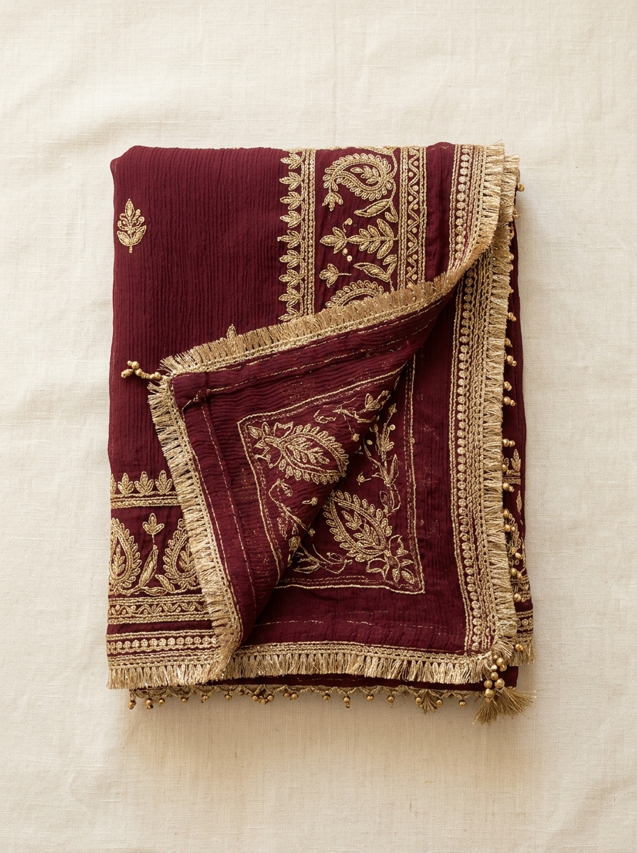 Embroidered Crinkle Chiffon Dupatta